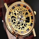 Stylish Leather Watch With Gold-tone Stainless Dial & Black Strap Without Box